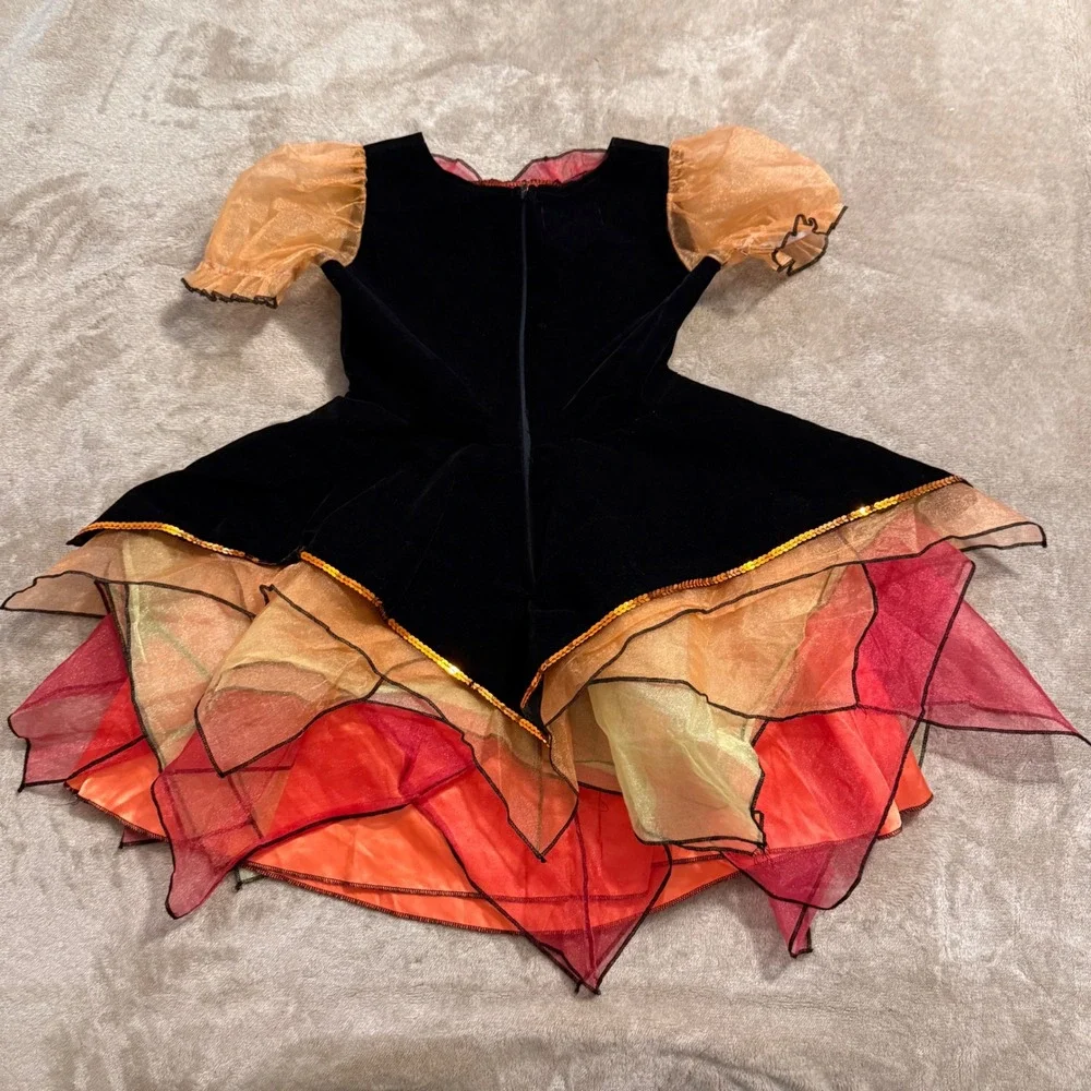 Chasing Fireflies Girls Halloween Costume Dress Black Velvet Orange Size 10
